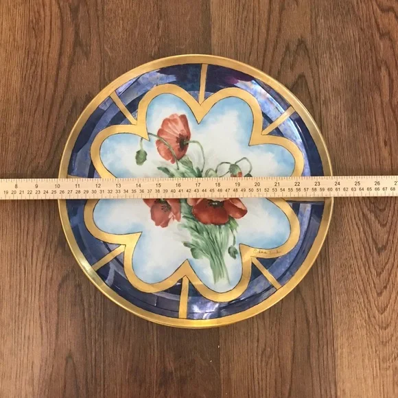 Vintage Hand Painted Artist Signed Porcelain Poppy Plate